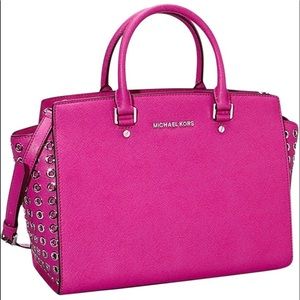 MICHAEL KORS PINK SELMA SAFFIANO LEATHER  SATCHEL